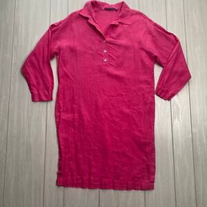 Robert Krugman Women's Vintage Boxy Pink Linen 3 Button Shirt Dress Size Large